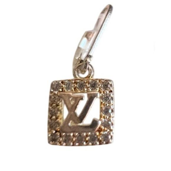 Louis Vuitton Silver Square Crystal LV Charm Lever Back Earrings (LVXX030) - Picture 3 of 5